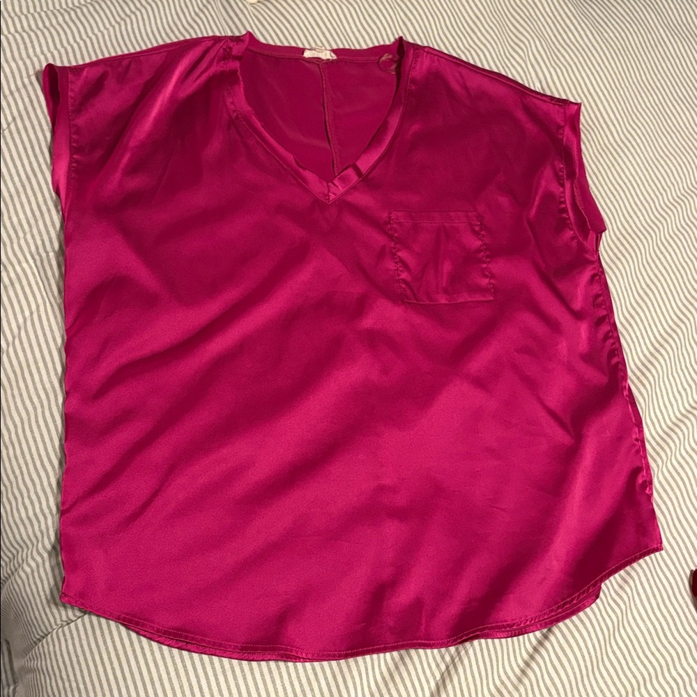 JODIFL Fuchsia V-Neck Blouse